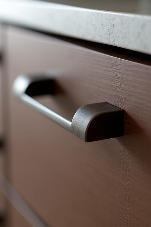 Primer plano de unos tiradores de diseño en un cajón de cocina.