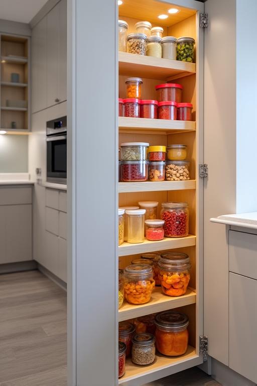 Solución de almacenaje inteligente para un mueble de esquina de cocina.